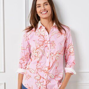 Talbots Non-Iron Perfect Shirt Button-Up in Outline Floral Stripe Career Preppy
